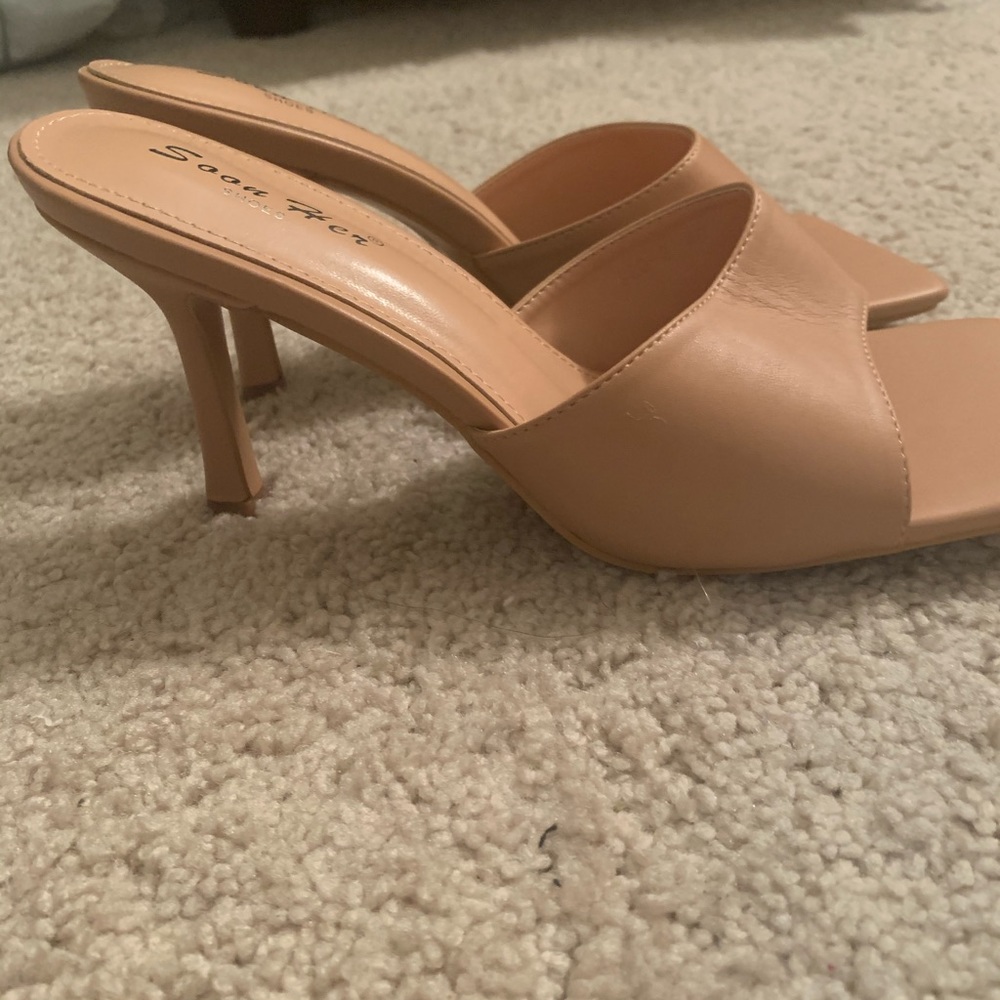 Khloe Beige Square Toe Heeled Mules